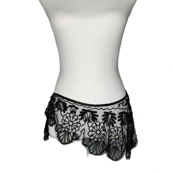 Vintage Black Beaded Mesh Floral Design Bolero Collar Shaw Belt Multi-way Piece - Picture 14 of 16